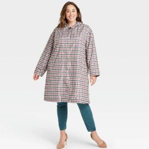 Ava & Viv Plus Size Maroon and Stucco Gray Plaid Rain Coat